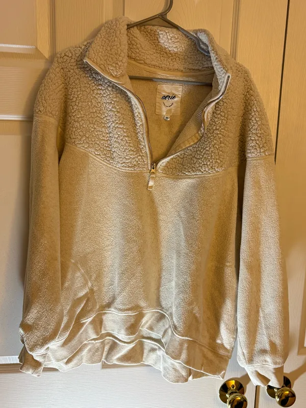 Aerie Women’s Sherpa Pullover Quarter-Zip Cream L - Image 3