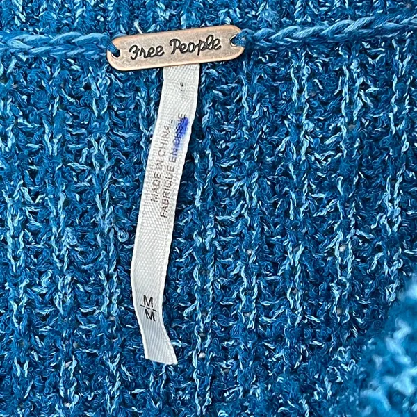 Free People Edessa‎ Off the Shoulder Blue Pullover Balloon Sleeve Knit Sweater M - Image 8