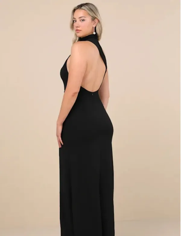 Lulus Keep It Interesting Black Asymmetrical Cutout Halter Maxi Dress - Size L - Image 3