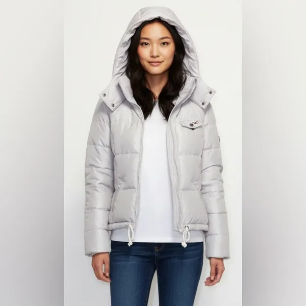 Hollister Down & Feather Fill Puffer Hooded Jacket Size Large - Image 14