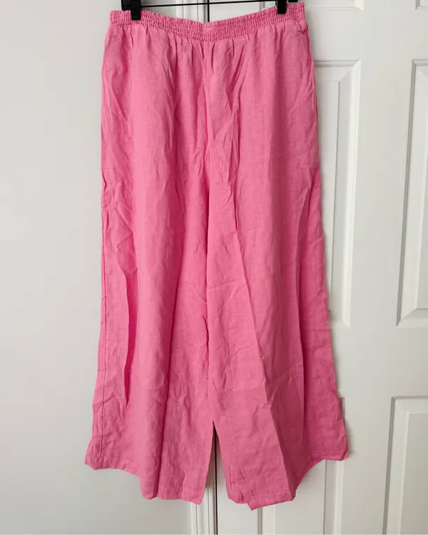 Anthropologie The Aubrey Smocked Linen Wide-Leg Pants, Size L - Image 9