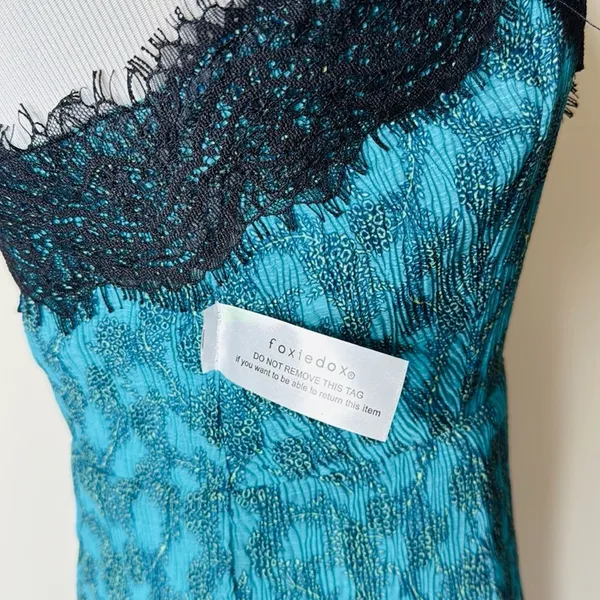 FoxieDox Anthropologie Teal and Black Lace Slip Dress - Image 7
