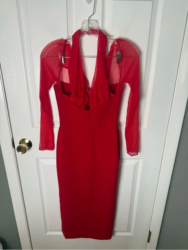 House of CB Yasmin Scarlet Plunge Midi Dress XS - Image 3