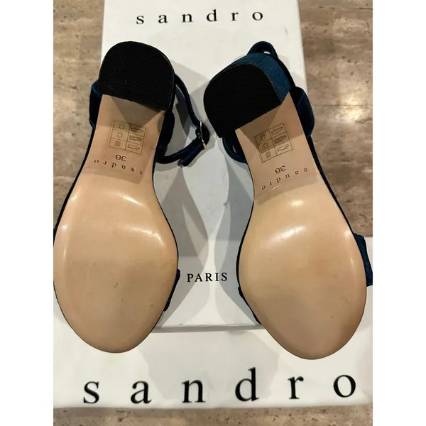 NEW Sandro Adrianne Velvet Block Heels In Turquoise size 36 - Image 7