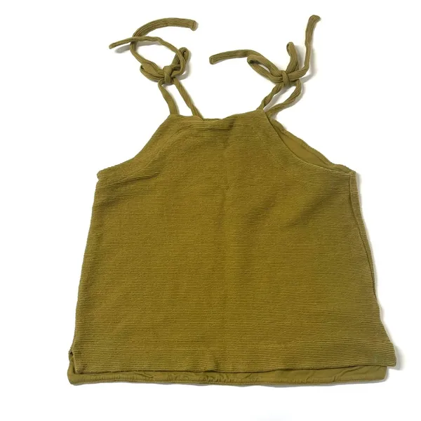 Madewell Tie Shoulder Ribbed Tank Top Spiced Olive Green Size Small - Image 2