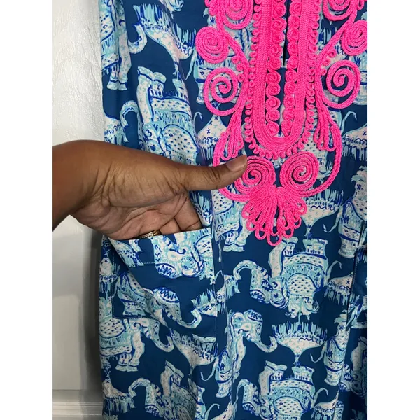 Lilly Pulitzer Mila Shift Dress Women Blue Pink Elephant Soutache Pockets - 4 - Image 2