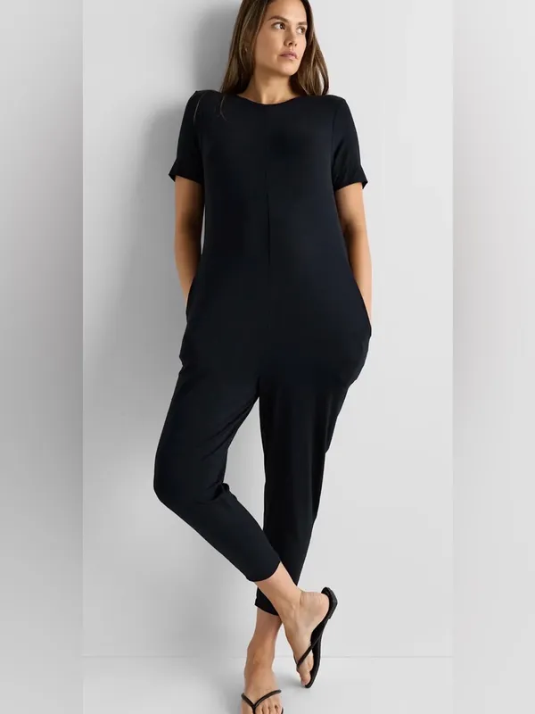 NWT‎ Quince Black Jersey Bamboo Maternity Everyday Jumpsuit S - Image 3