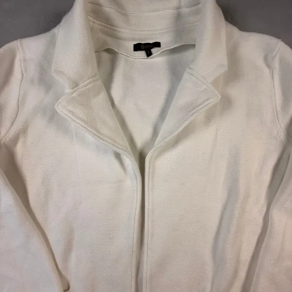 Quince Organic Cotton Knit Blazer White Open Front Cardigan Jacket Layer Large - Image 3