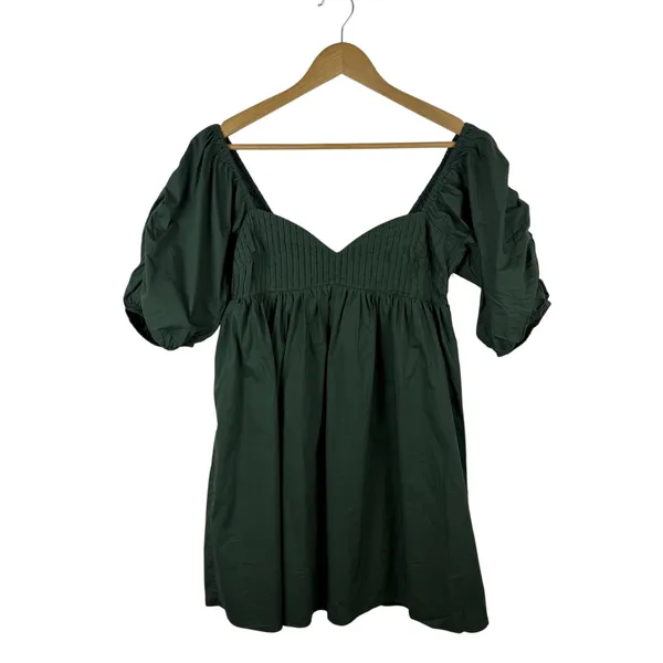 Hyacinth House‎ Tuckernuck Sasha Mini Dress XS Green Cotton Poplin Babydoll Puff - Image 2