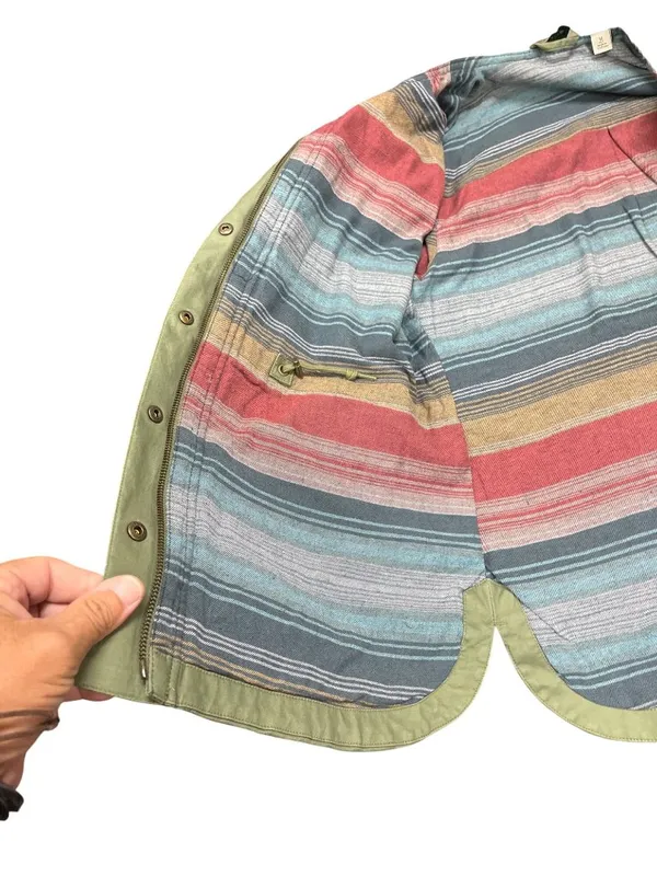 LL Bean wms olive green sherpa collar plaid lined field jacket sz M SKU 10-782 - Image 13
