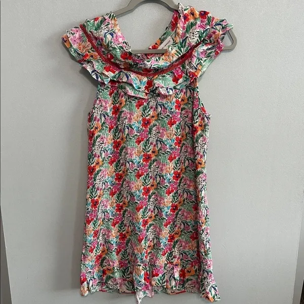 Lost + Wander Womens Mini Dress Floral Smocked Ruffle Cowl Neck Multi Size M - Image 2