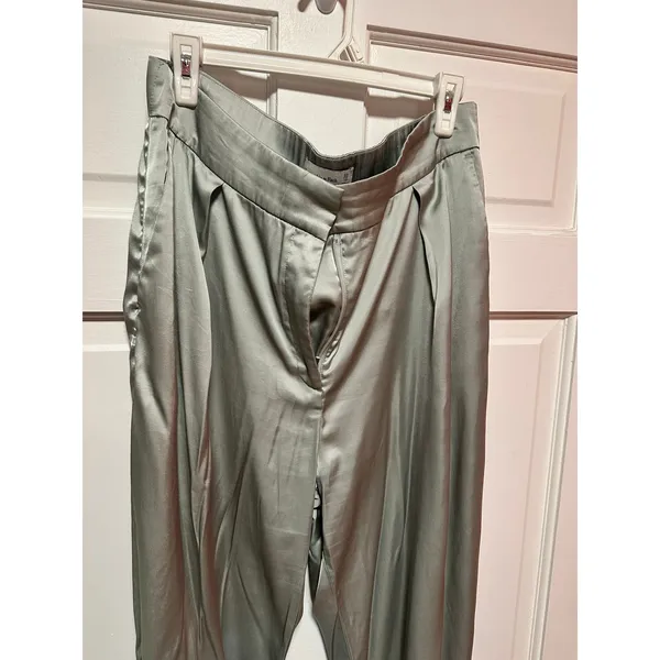 Abercrombie and Fitch Satin Tailored Wide Leg Pant Sage Size 33 Long - Image 3