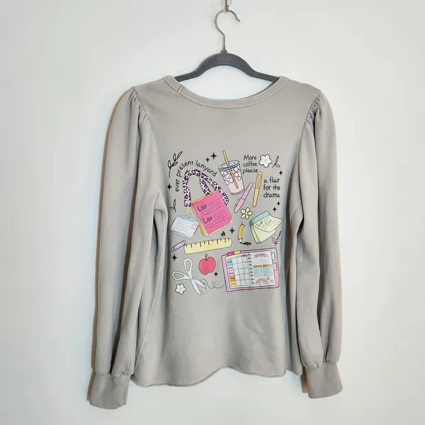Teacher Graphic Sweatshirt Taupe “Can’t Talk Right Now Doing Teacher Stuff” Sz M - Image 3