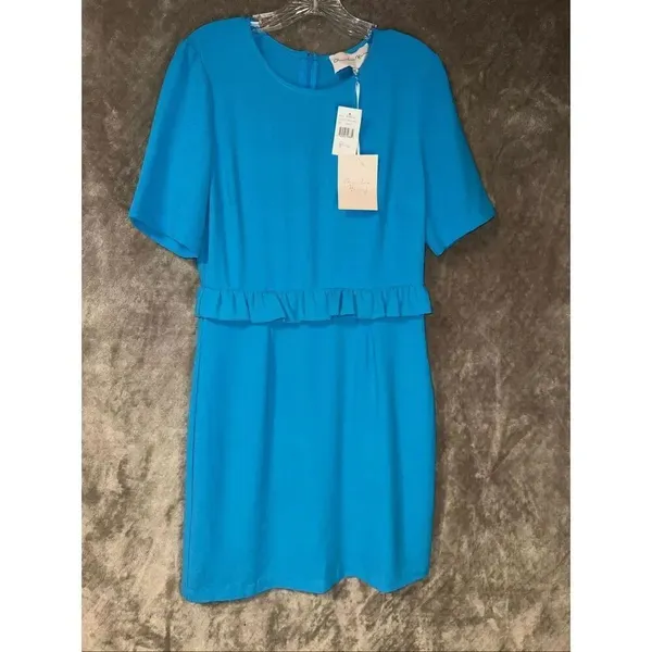 NEW Charles Henry Nordstrom Turquoise Sheath Dress Sz S Ruffle Waist #784 - Image 2