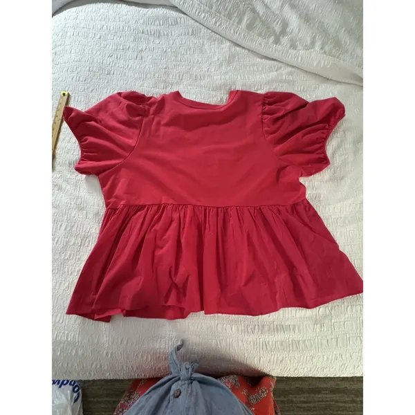 English Factory crew neckline voluminous puff sleeves Peplum Waist Size 3X - Image 3