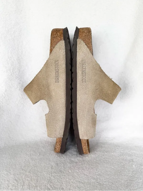 Birkenstock Women’s Suede 2-Strap Buckle Slide Sandals Beige EU 37 US 6 - Image 6