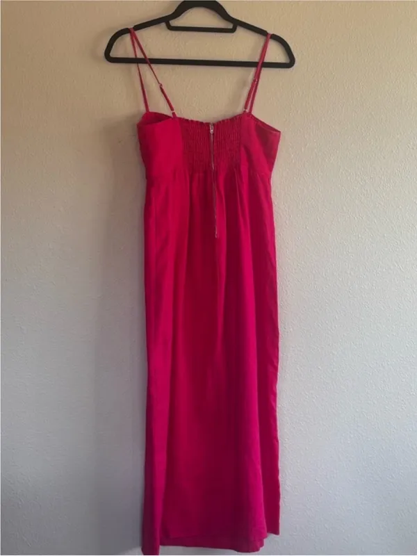 Reformation 100% Linen Bright Pink Spaghetti-Strap Dress - Image 2