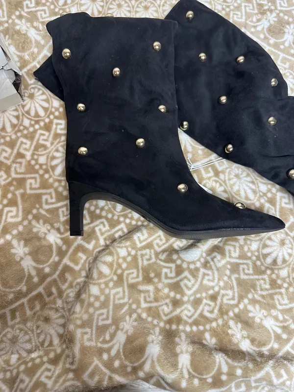 a new day Justice Black Suede likeKnee Boots with Gold Studs - Image 8