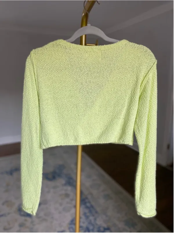 Urban Outfitters Neon Lime Cropped Top Knit Drape Front Sweater Festival Boho S - Image 3