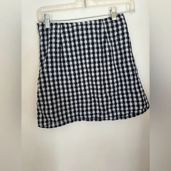 American Eagle Gingham Mini Skirt XS Black White Cotton Linen - Image 6