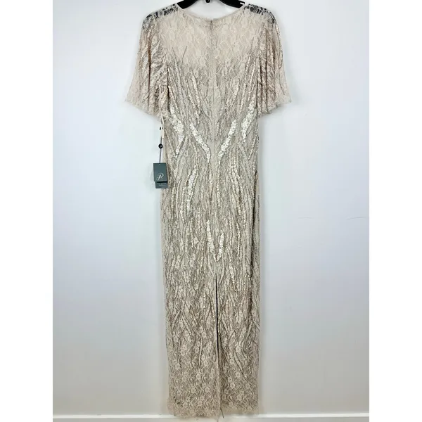 Adrianna Papell Beaded Flutter Sleeve Gown Long Biscotti Beige Formal US 4 NWT - Image 13