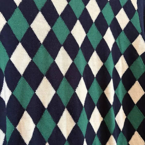 J. CREW Sweater‎ 100% Merino Wool Navy Blue Green Argyle Medium Business Classy - Image 2