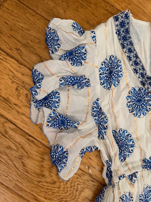 NWT - 1X - ME 2 MAGIC - Blue & White Boho Maxi Dress with V-Neck - Image 4
