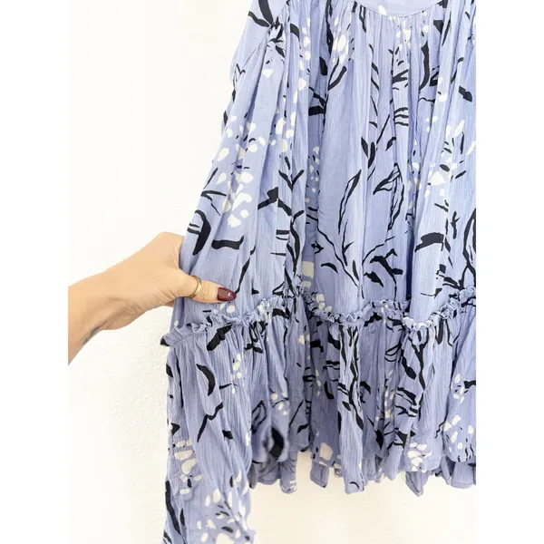 Free People Blue Floral Babydoll Mini Dress Tunic Size XS Tie Strap Boho Cottage - Image 9