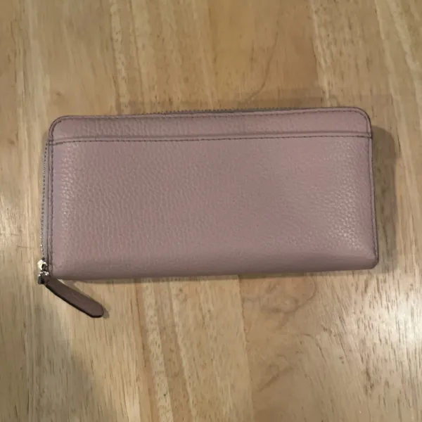 Kate Spade New York Pink Pebbled Leather Zip Around Wallet Clutch Logo - Image 3