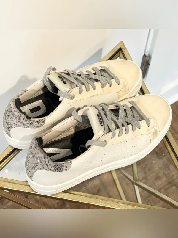 Women's P448 Thea Platform Leather Low Top Sneakers size 39 (9) white grey tan - Image 5