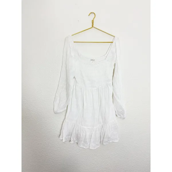 Revolve L*SPACE Winslet Dress Size Large Ivory Smocked Long Sleeve Boho - Image 4