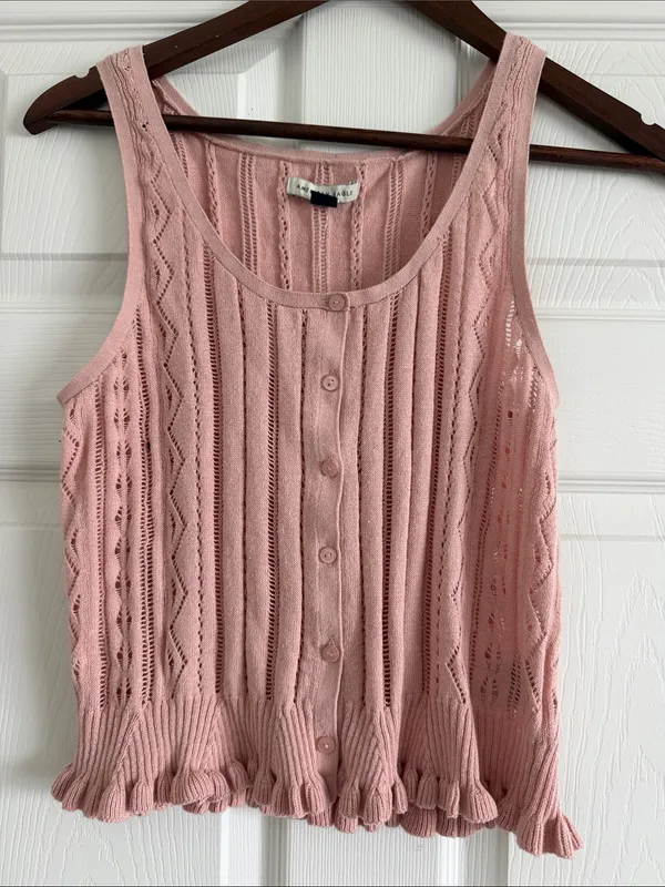 American Eagle Pointelle Knit Tank Women Small Pink Cotton Button Front NWT - Image 3