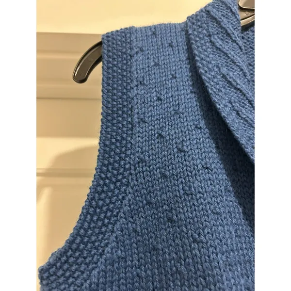 Vintage Alpenblick Blue Cable Knit Shawl Collar Vest Nautical Academia Game Day - Image 6