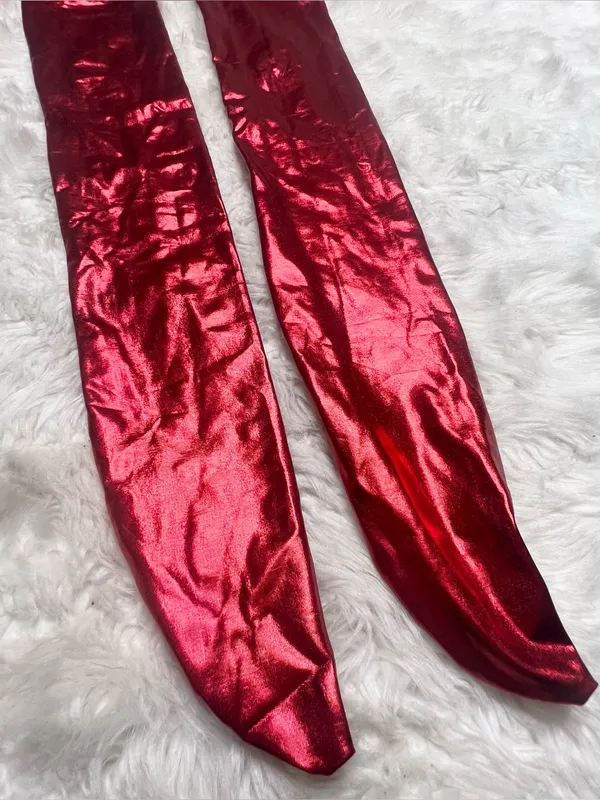 Metallic Red Foil Costume Thigh High Socks - Image 5