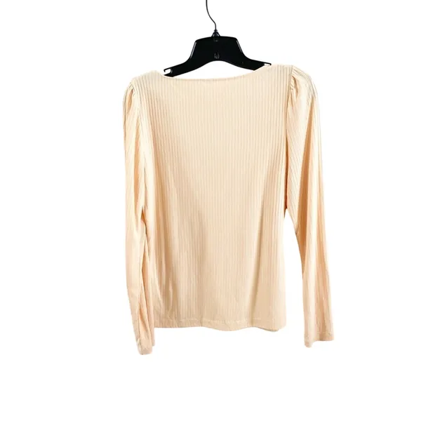 Anthropologie Peach Ribbed Long Sleeve Scoop Top Size Small‎ - Image 3