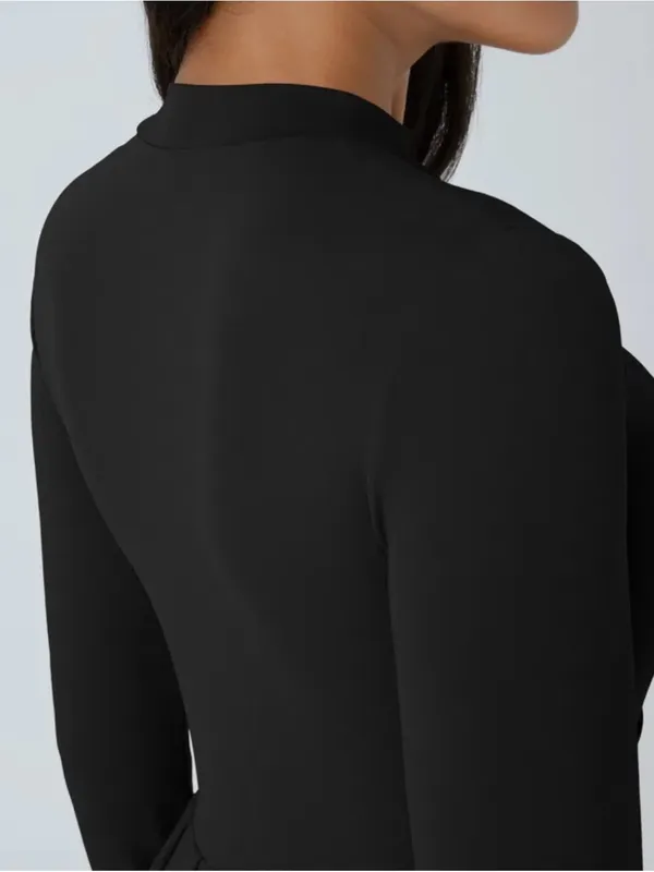 HALARA Black Mock Neck Long-Sleeve Flare Maxi Dress Pocket & Waist Detail XS - Image 3