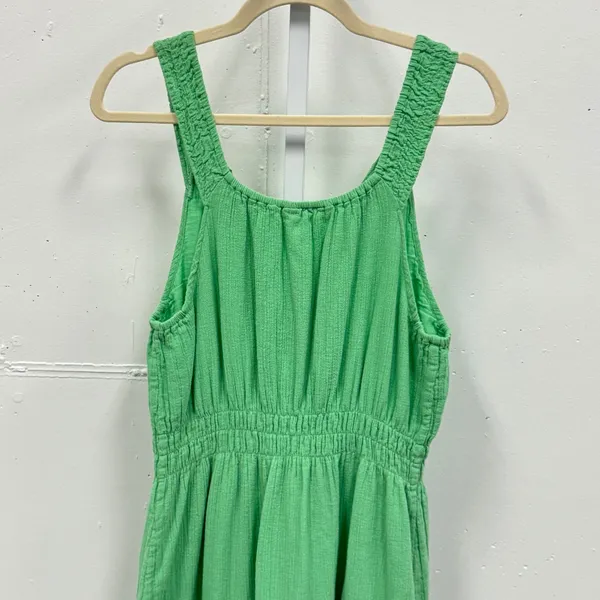 April Cornell Gauze Crochet Lace Trim Tiered Midi Dress Cotton‎ Green Women's M - Image 6