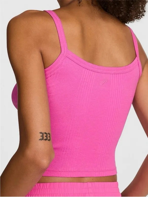 VICTORIA’S SECRET PINK Multi Rib Cami Square Neck Tank Top Pink Gossip Large - Image 2