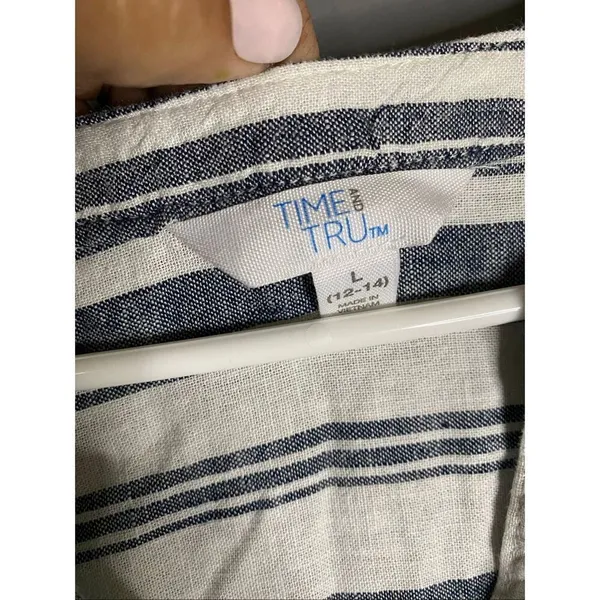 Time & Tru Striped Linen Blend Dress Pockets Coastal Nautical Cottagecore L - Image 4