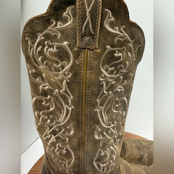 Twisted X Womens Embroidered Brown Tan Leather Distressed Cowboy/girl Boots 8.5 - Image 4