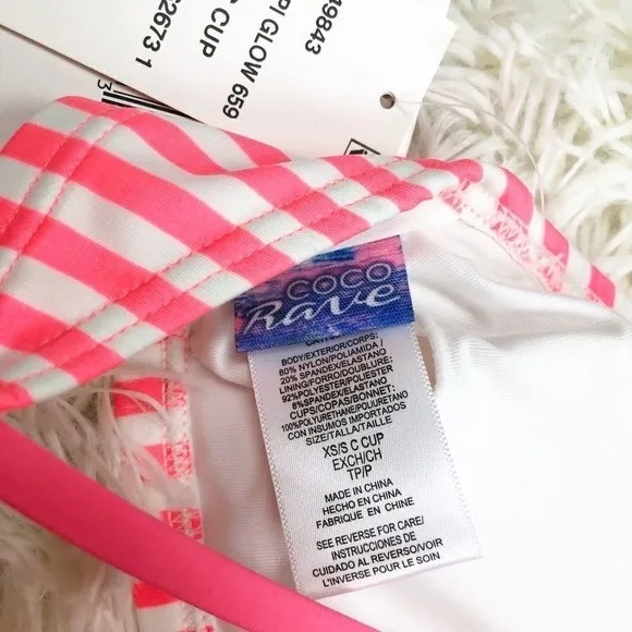 Coco Rave‎ Tropi Glow Pink Striped Flamingo Halter Bikini Top XS / S 30/32 C - Image 6