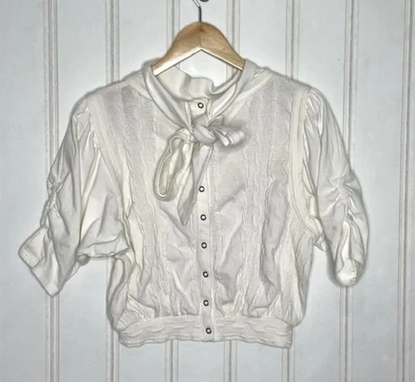 Free People Ivory Cropped Snap Back Sweater Top 457 - Image 7