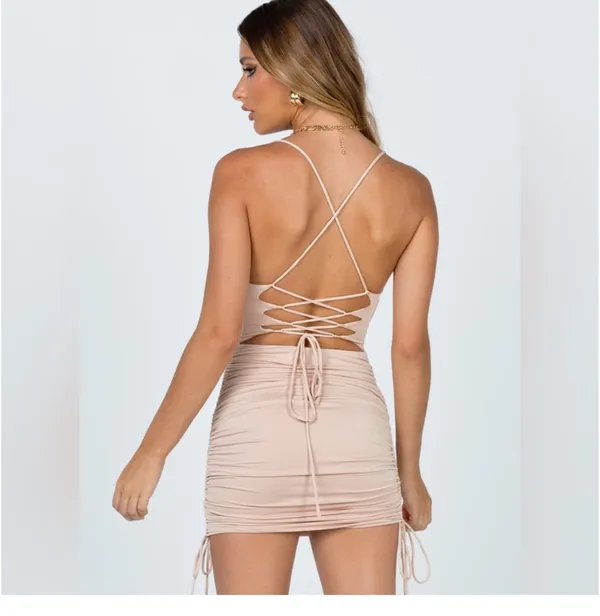 Princess Polly cream ruched bodycon mini dress - Image 2