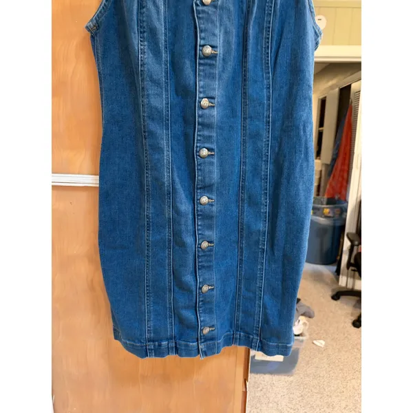 Lee Women's Size Large Heritage Sleeveless Rider Denim Dress V-Neck Button Front - Image 6