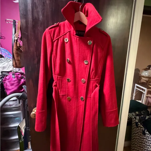 Guess Women's Vibrant Red Trench Coat. Wool blend - Image 6