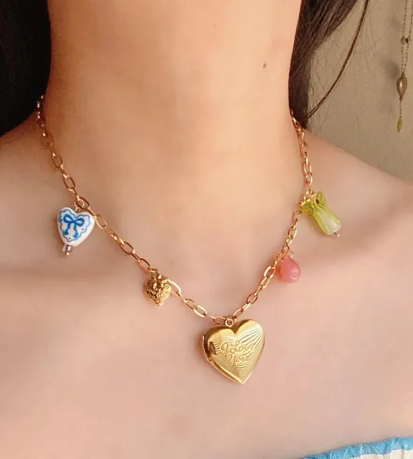 Handmade vintage cottage retro boho fairy coquette style quality material mix gold tone stainless steel necklace🩷 - Image 5