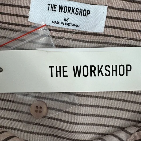The Workshop Satin Pinstripe Oversized Button Up Shirt Mocha Medium Boyfriend‎ - Image 12
