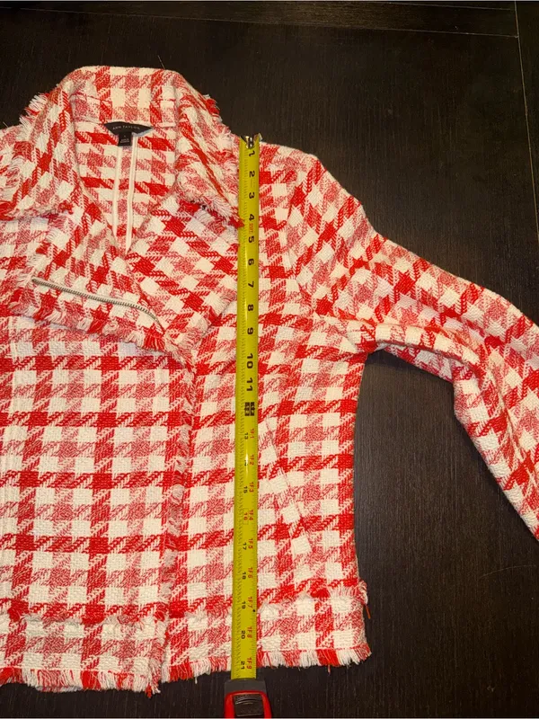Ann Taylor Fringe Houndstooth Tweed Moto Jacket Blazer Size L - Image 5