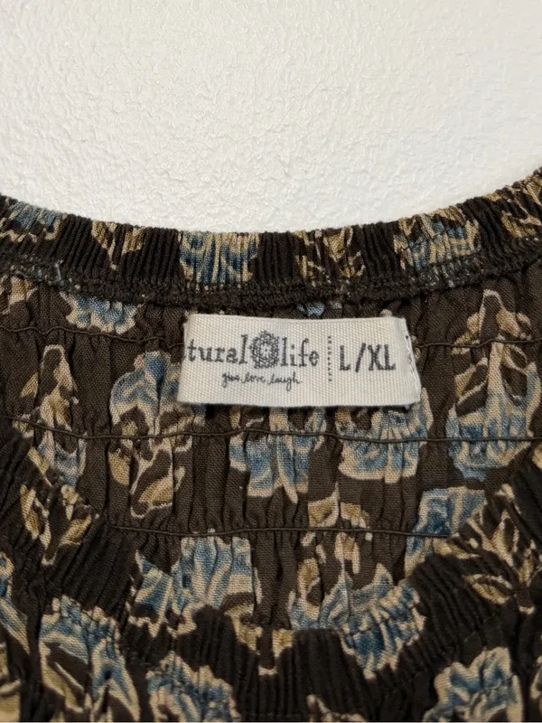 Natural Life Boho Floral Maxi Dress Size Large XL Brown Blue Fall Western - Image 3