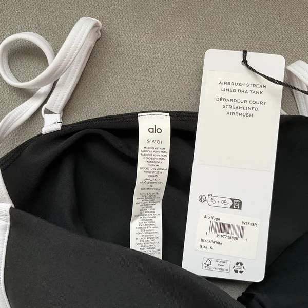 Alo Yoga Airbrush Streamlined Bra Tank Black/White S - Image 2